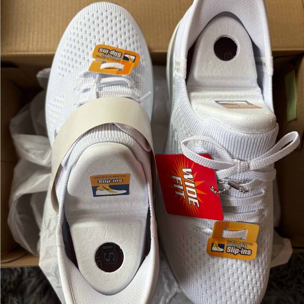 Skechers Women's Knit Sneakers in White and Silver - Picture 9 of 13